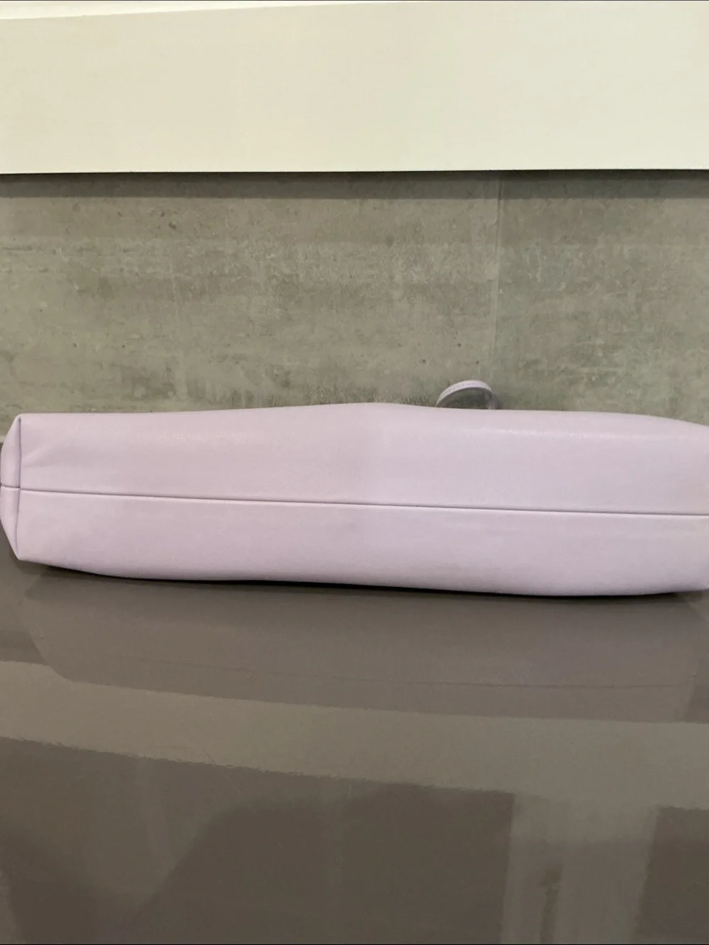 Nanushka Lilac Gathered Leather Clutch with Gold Accents